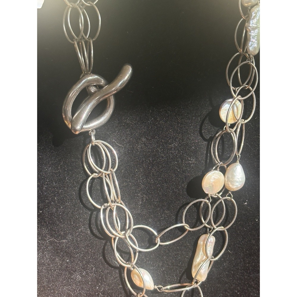 Gorgeous Multi Layer Baroque Pearl And Sterling Silver Statement Necklace 62.5gr
